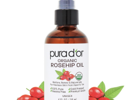 PURA D'OR 4 Oz ORGANIC Rosehip Seed Oil Hair Relaxer 100% Pure Cold Pressed USDA Certified All Natural For Anti-Aging, Scar Treatment, Face, Hair Relaxer & Skin Moisturizer - Women & Men